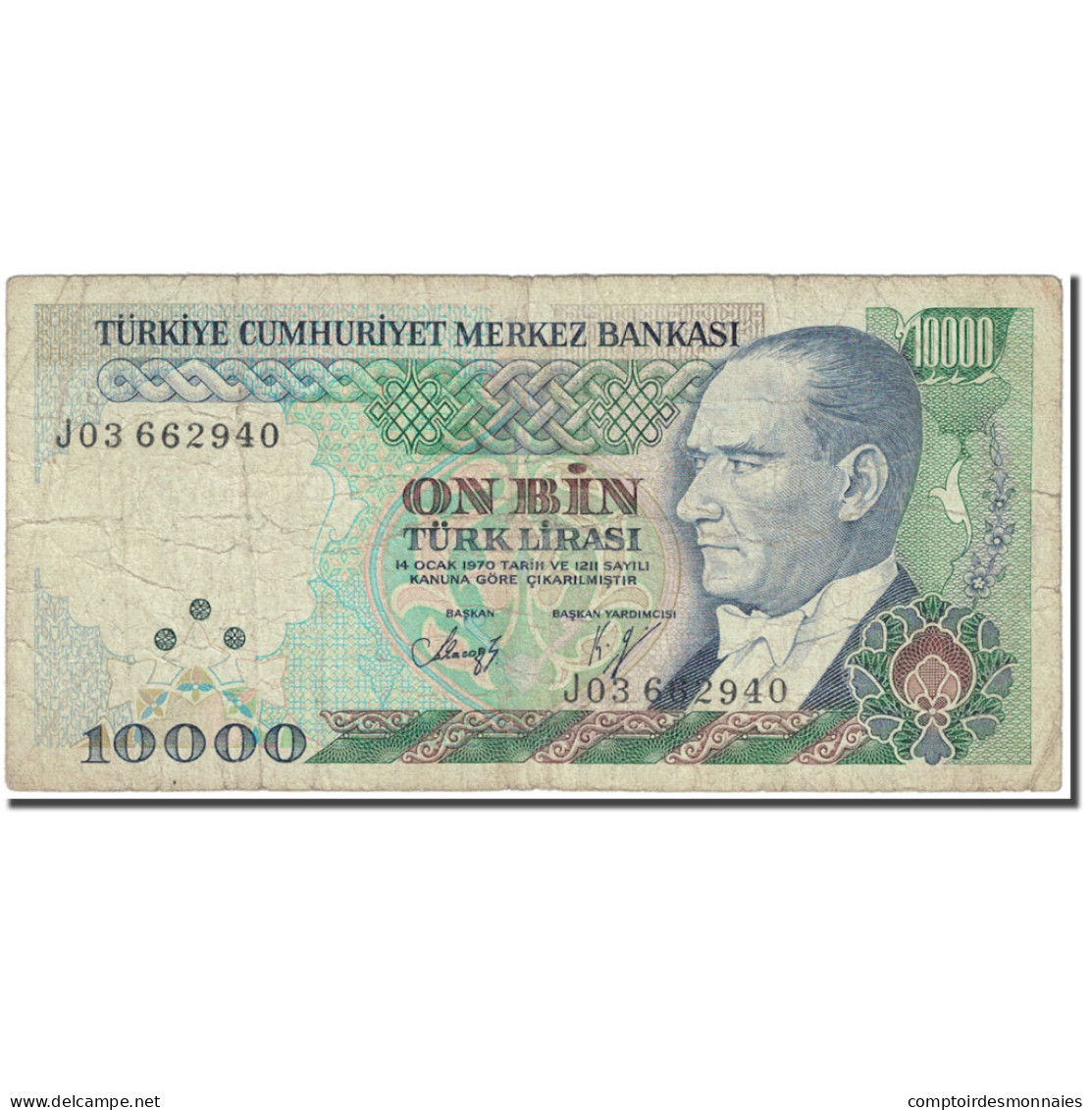 Billet, Turquie, 10,000 Lira, 1989, Old Date : 14.01.1970 (1989)., KM:200, TB - Turquia
