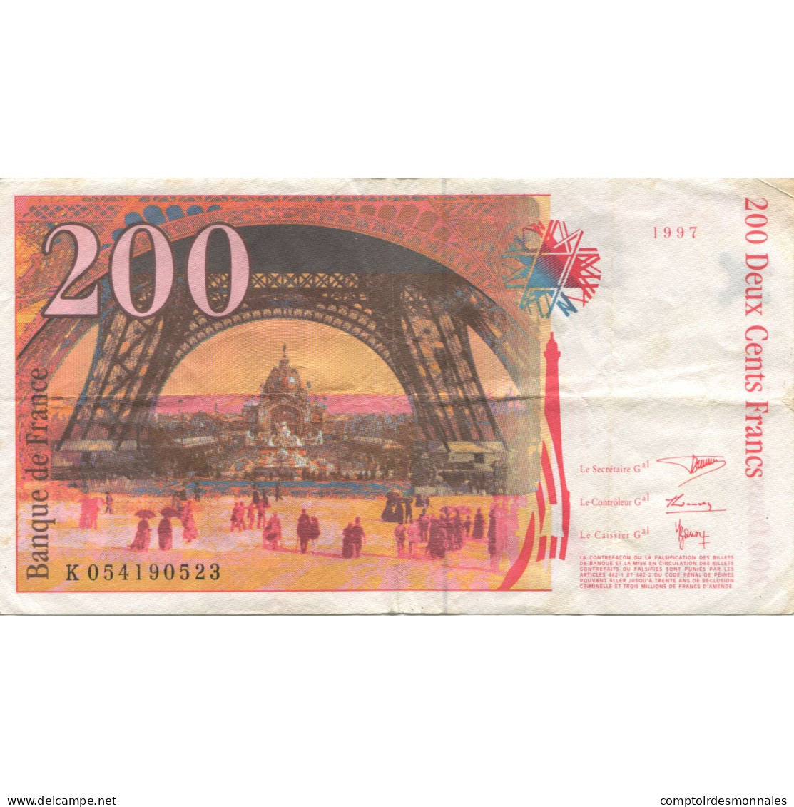 France, 200 Francs, Eiffel, 1997, TTB, Fayette:75.4b, KM:159b - 200 F 1995-1999 ''Eiffel''