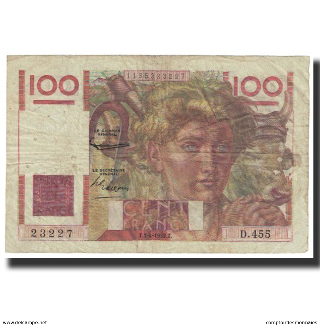 France, 100 Francs, Jeune Paysan, 1952, 1952-04-03, TB+, Fayette:28.32, KM:128d - 100 F 1945-1954 ''Jeune Paysan''