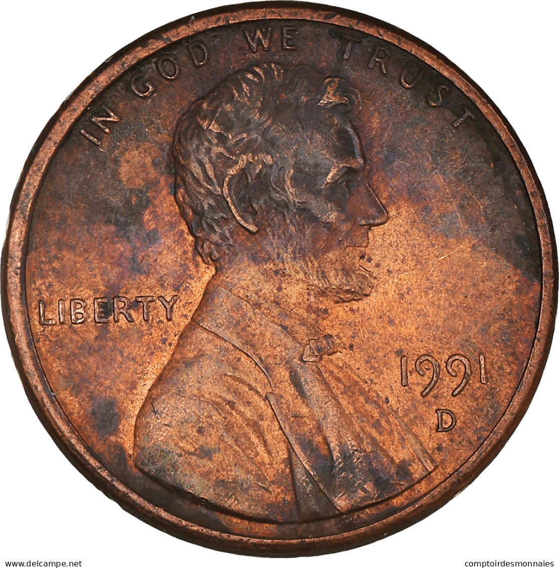 Monnaie, États-Unis, Lincoln Cent, Cent, 1991, U.S. Mint, Denver, TTB, Copper - 1959-…: Lincoln, Memorial Reverse