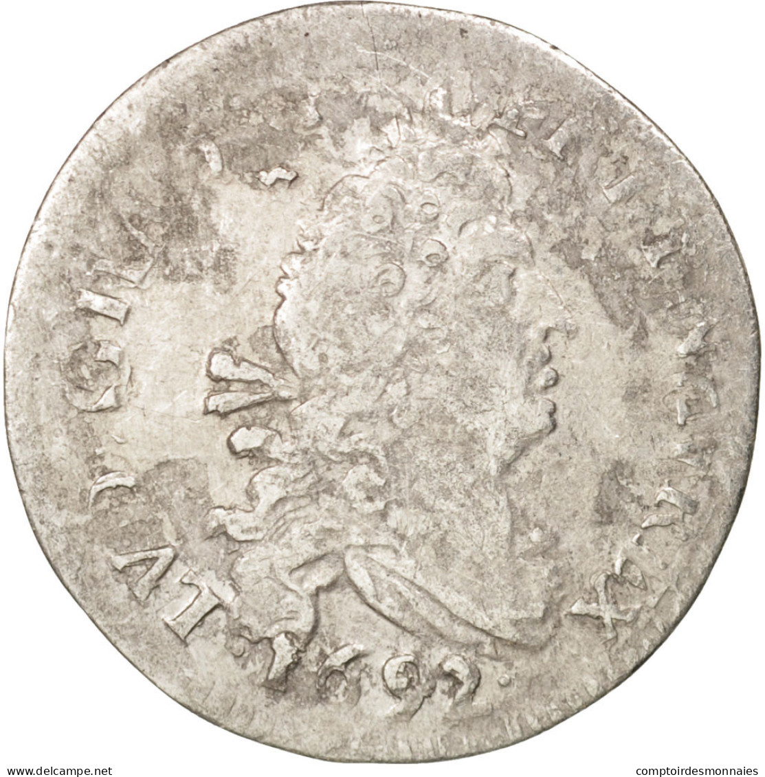 Monnaie, France, Louis XIV, 4 Sols Aux 2 L, 4 Sols, 1692, Amiens, TB+, Argent - 1643-1715 Lodewijk XIV De Zonnekoning