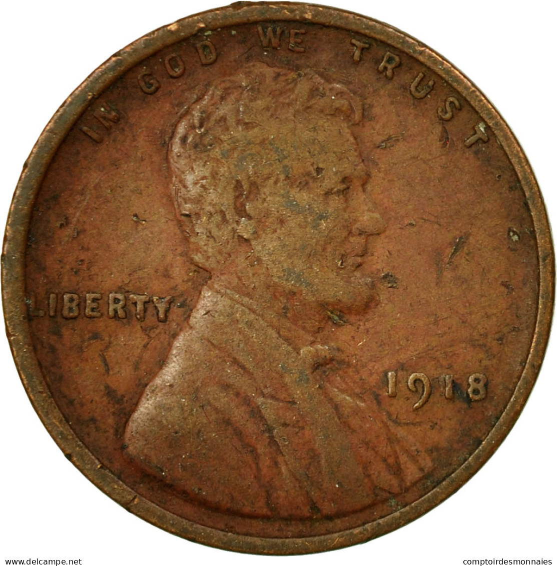 Monnaie, États-Unis, Lincoln Cent, Cent, 1918, U.S. Mint, Philadelphie, TTB - 1909-1958: Lincoln, Wheat Ears Reverse