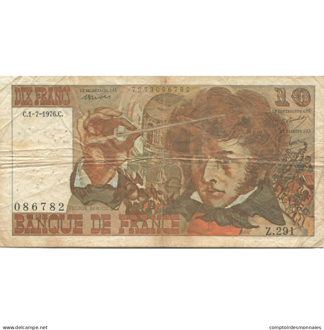 France, 10 Francs, Berlioz, 1976, 1976-07-01, TB, Fayette:63.19, KM:150c - 10 F 1972-1978 ''Berlioz''
