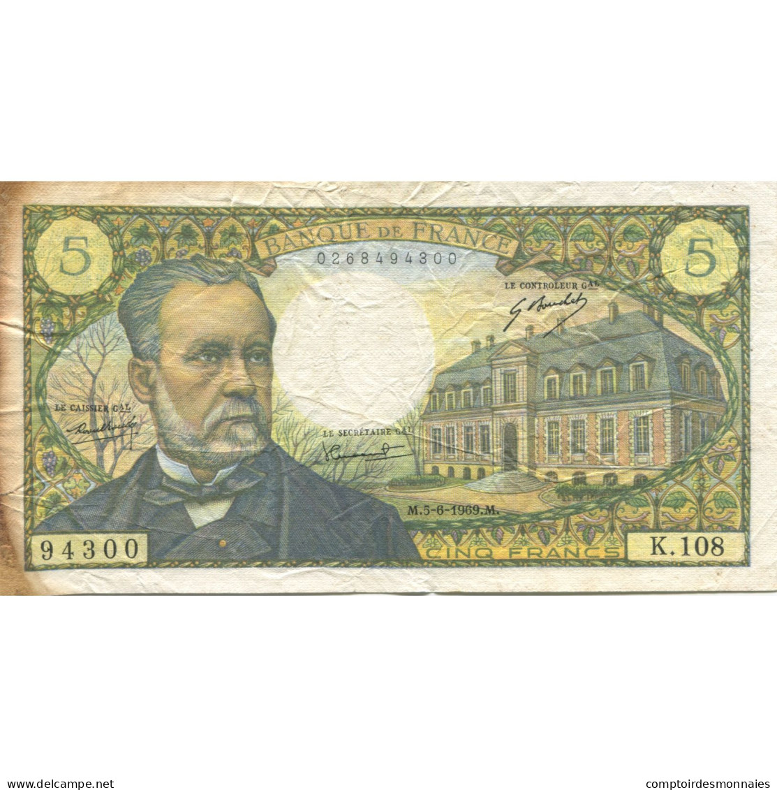 France, 5 Francs, Pasteur, 1969, 1969-06-05, TB+, Fayette:61.10, KM:146b - 5 F 1966-1970 ''Pasteur''