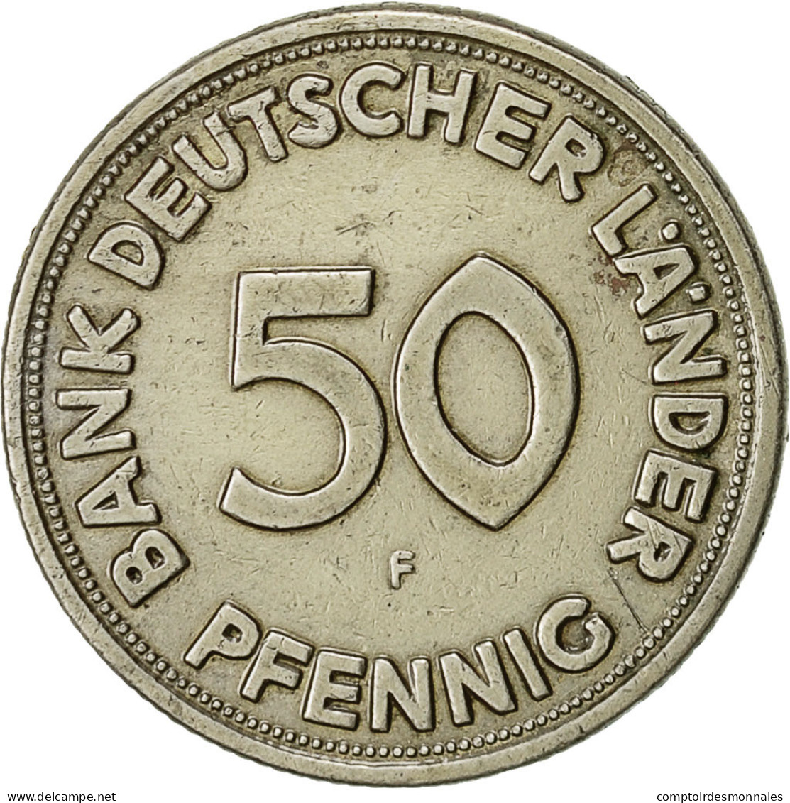 République Fédérale Allemande, 50 Pfennig, 1949, Stuttgart, B, Copper-nickel - 50 Pfennig