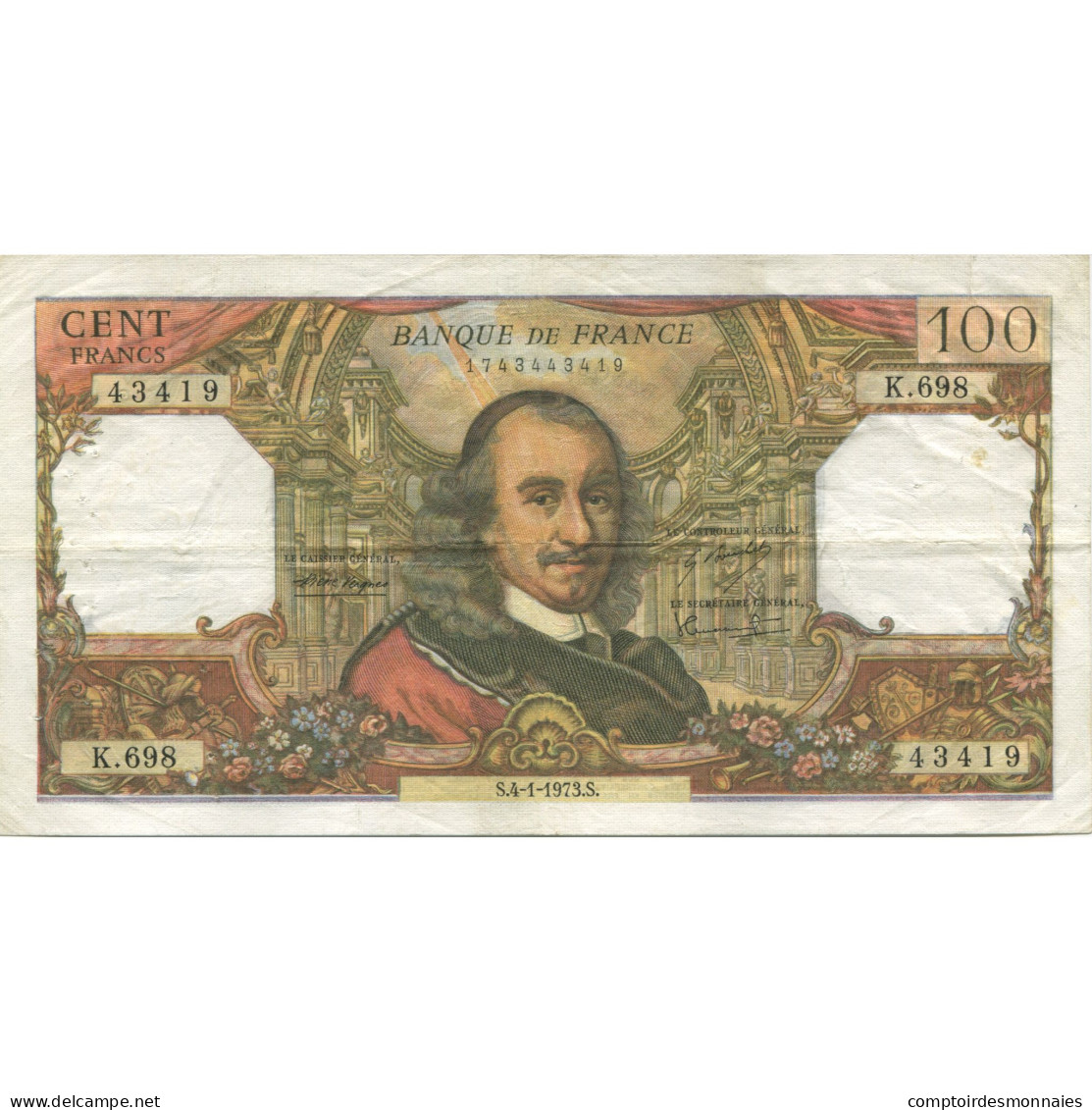 France, 100 Francs, Corneille, 1973, 1973-01-04, TTB, Fayette:65.41, KM:149d - 100 F 1964-1979 ''Corneille''