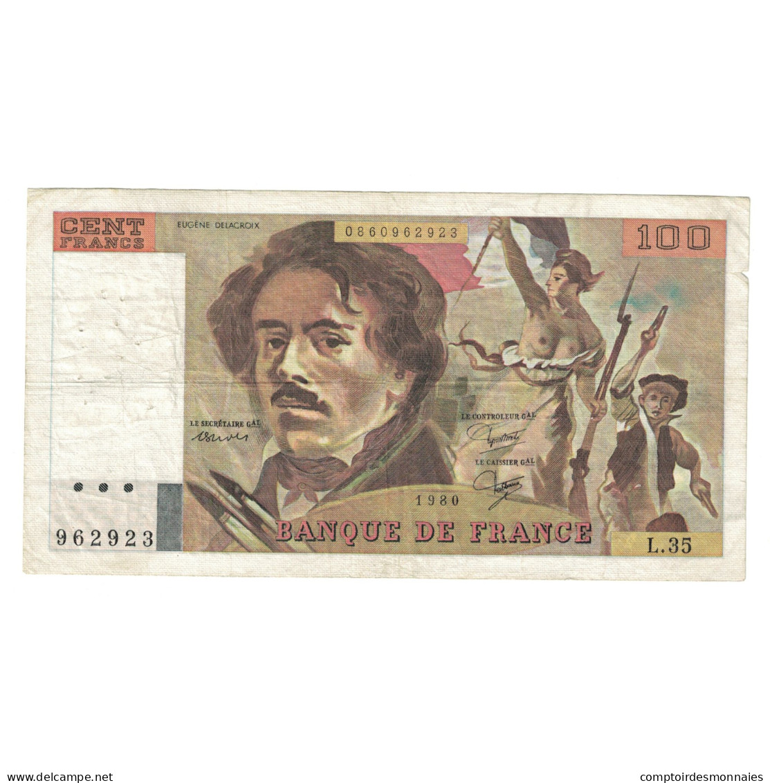 France, 100 Francs, Delacroix, 1980, 1980, TB+, Fayette:69.04b, KM:154b - 100 F 1978-1995 ''Delacroix''