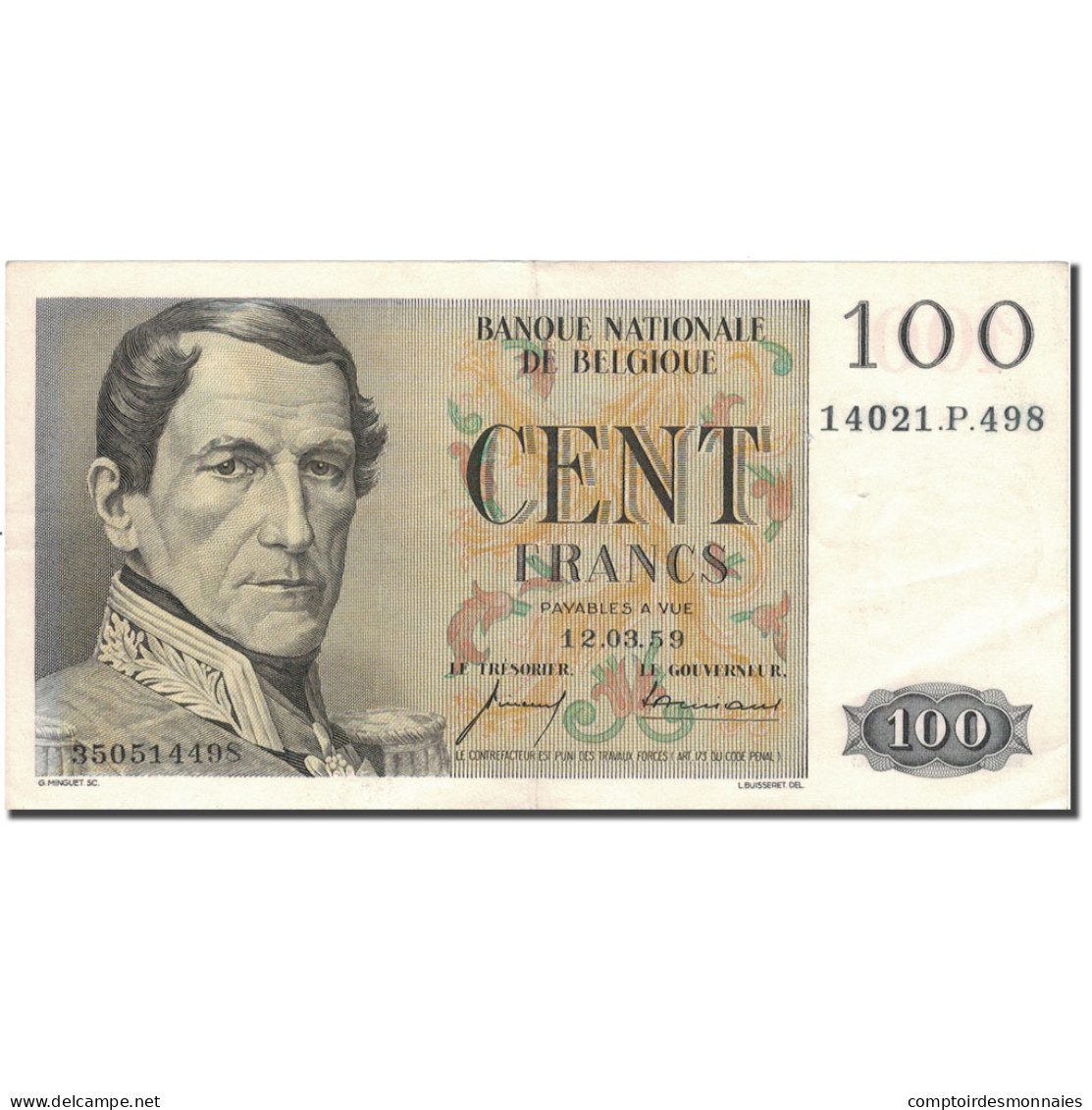 Billet, Belgique, 100 Francs, 1959, 1959-03-12, KM:129c, TTB - 100 Francos
