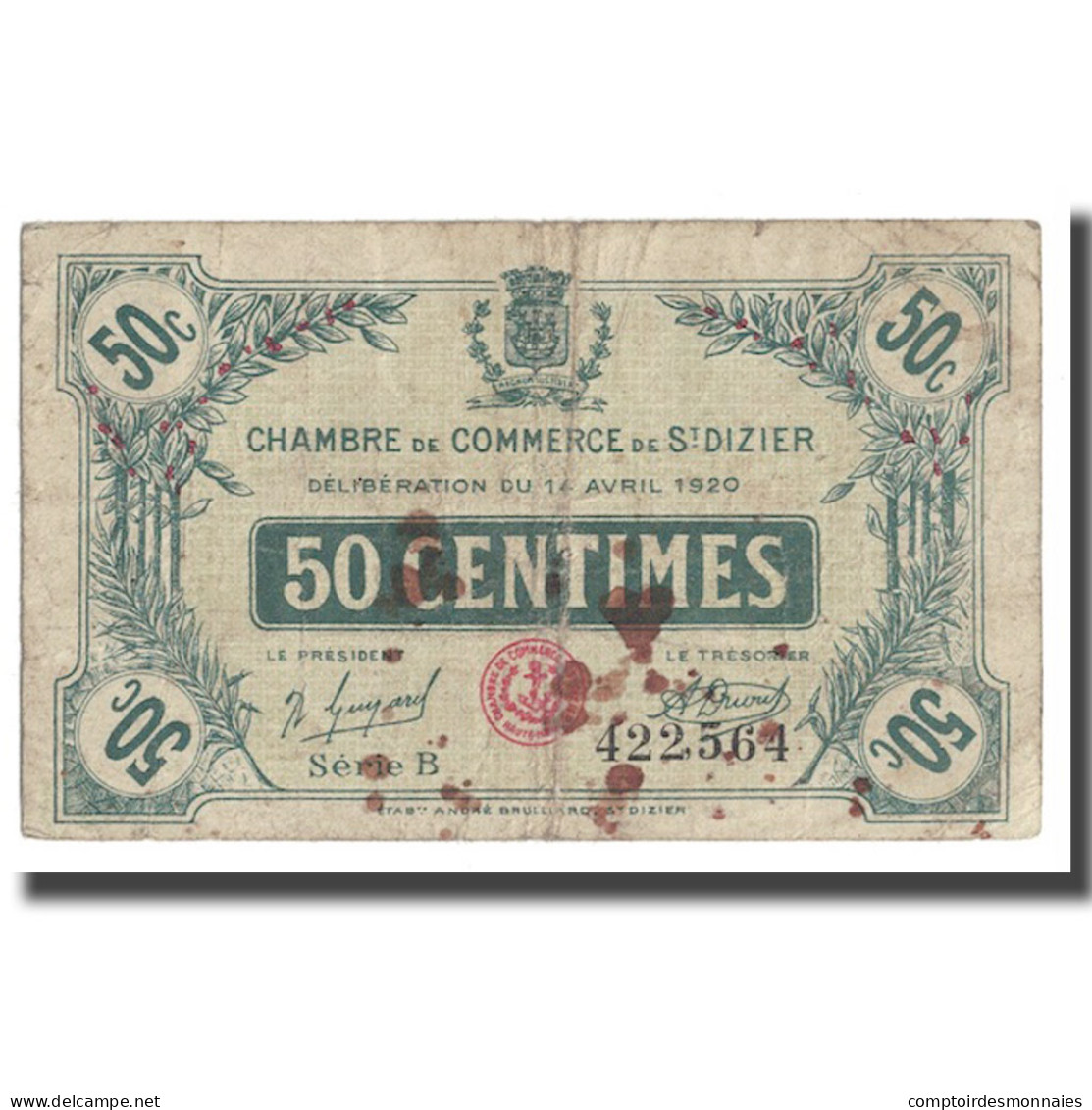 France, Saint-Dizier, 50 Centimes, 1920, B+, Pirot:113-17 - Cámara De Comercio