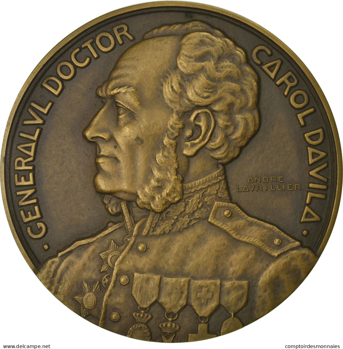 Roumanie, Médaille, Général Docteur Davila, Epreuve D'Auteur, Medicine, 1928 - Andere & Zonder Classificatie