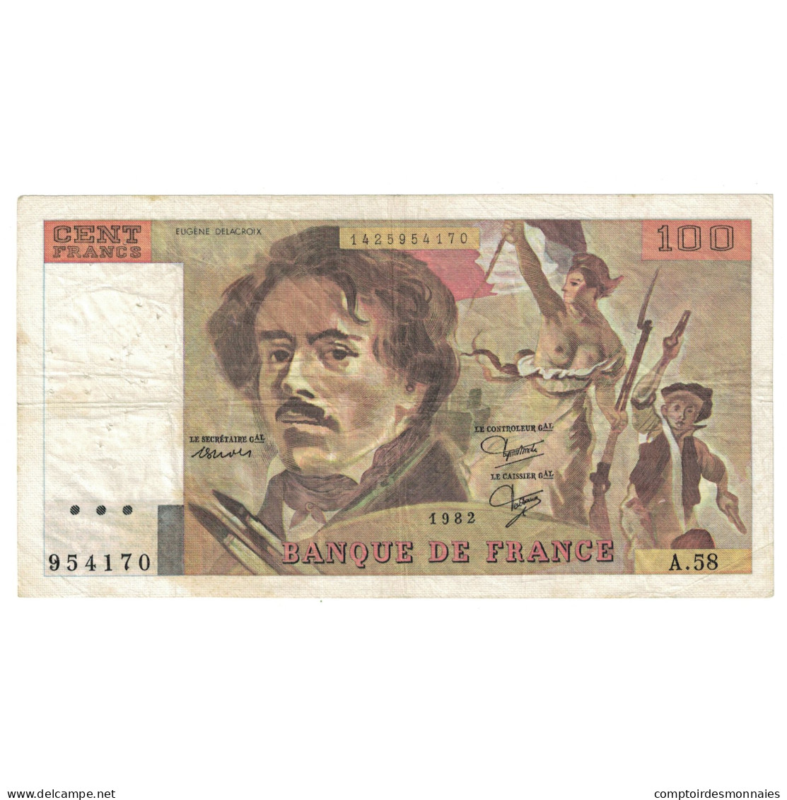 France, 100 Francs, Delacroix, 1982, TB, Fayette:69.06, KM:154b - 100 F 1978-1995 ''Delacroix''