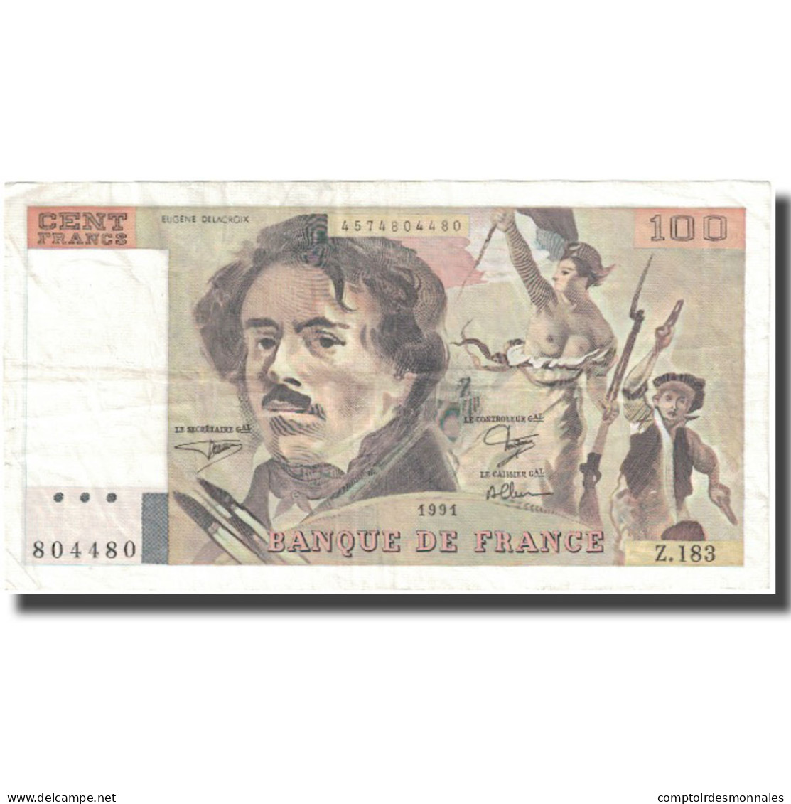 France, 100 Francs, Delacroix, 1991, TB+, Fayette:69.bis.3.b2, KM:154e - 100 F 1978-1995 ''Delacroix''