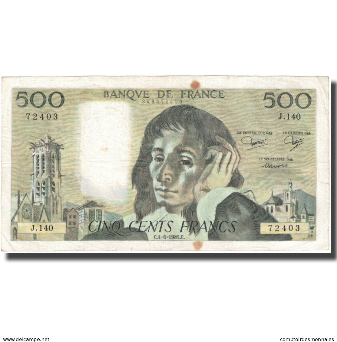 France, 500 Francs, Pascal, 1981, 1981-06-04, TB, Fayette:71.24, KM:156e - 500 F 1968-1993 ''Pascal''