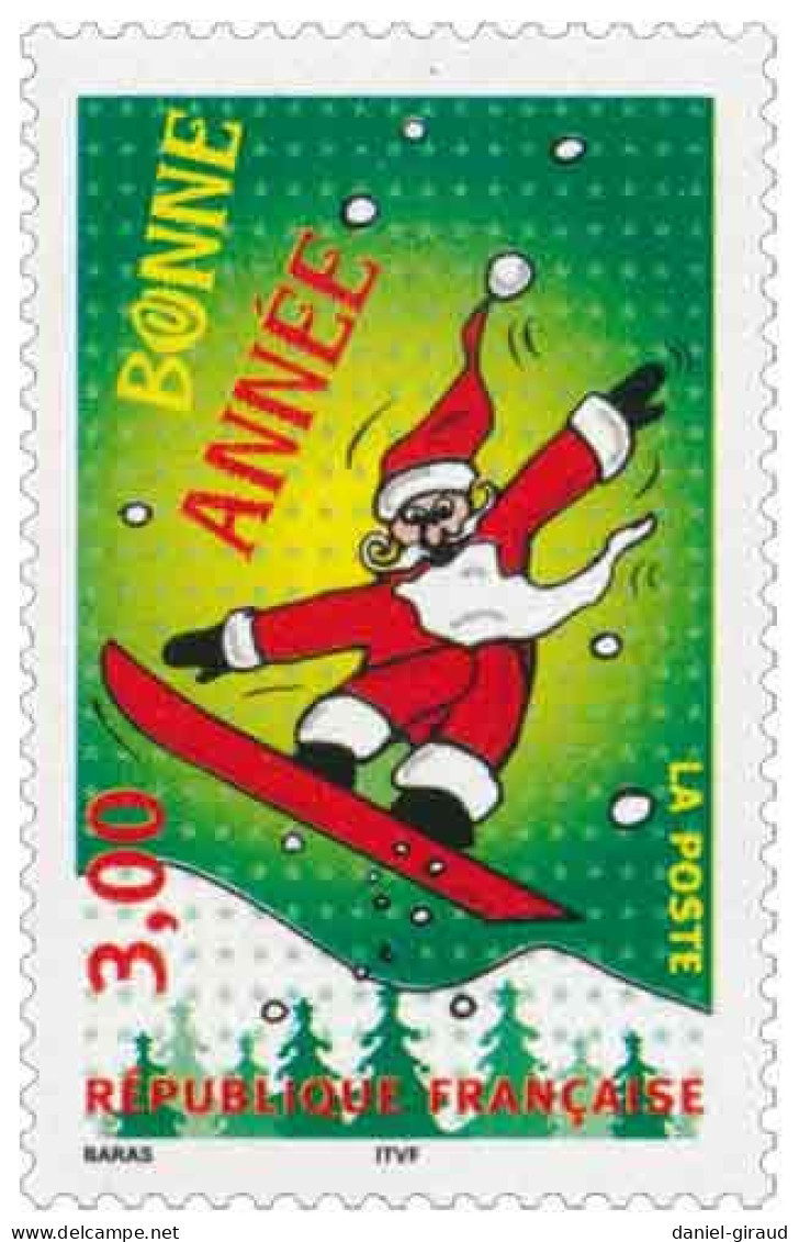 France 1998 N°YT 3204 MNH ** Bonne Année (Père Noël Sur Surf - Fond Vert) - Ungebraucht