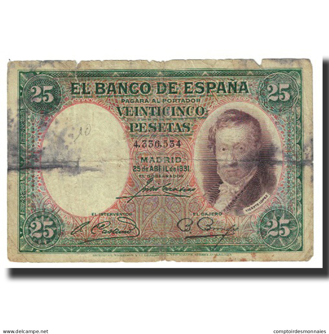 Billet, Espagne, 25 Pesetas, 1931, 1931-04-25, KM:81, TB - 1-2-5-25 Peseten