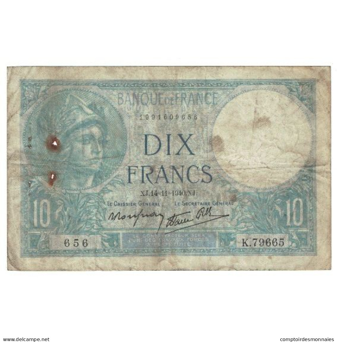 France, 10 Francs, Minerve, 1940, 1940-11-14, TB, Fayette:07.20, KM:84 - 10 F 1916-1942 ''Minerve''