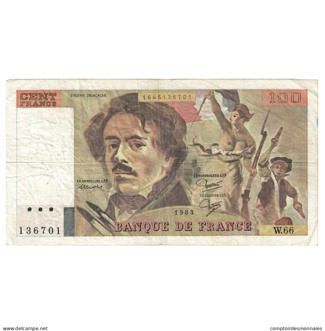 France, 100 Francs, Delacroix, 1983, TB, Fayette:69.07, KM:154b - 100 F 1978-1995 ''Delacroix''