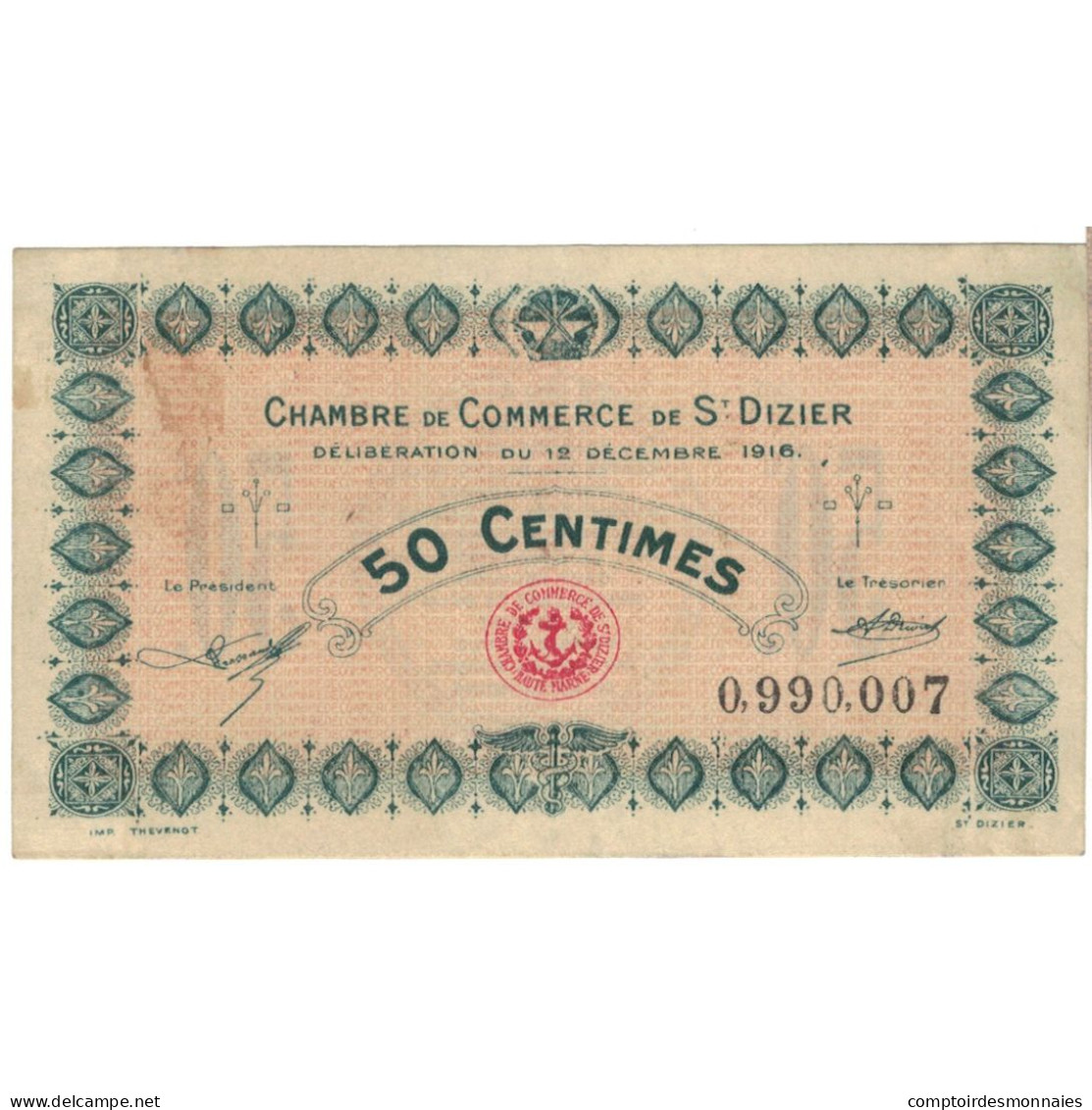 France, Saint-Dizier, 50 Centimes, 1916, SUP, Pirot:113-11 - Cámara De Comercio