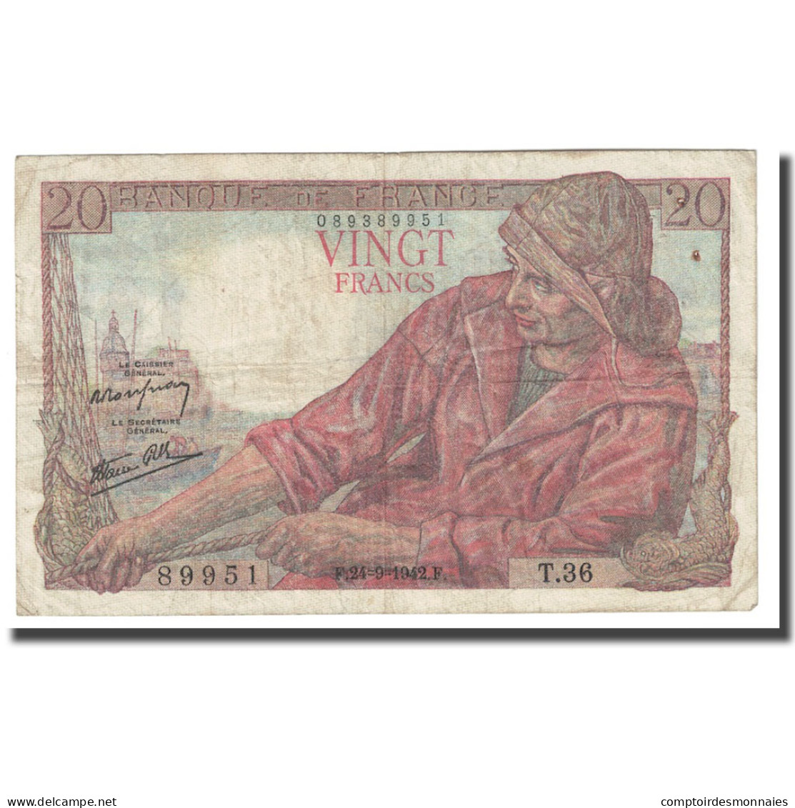 France, 20 Francs, Pêcheur, 1942, 1942-05-21, B, Fayette:13.3, KM:100a - 20 F 1942-1950 ''Pêcheur''