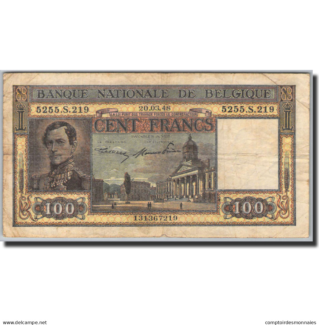 Billet, Belgique, 100 Francs, 1945-1950, 1948-03-20, KM:126, TTB - 100 Francs