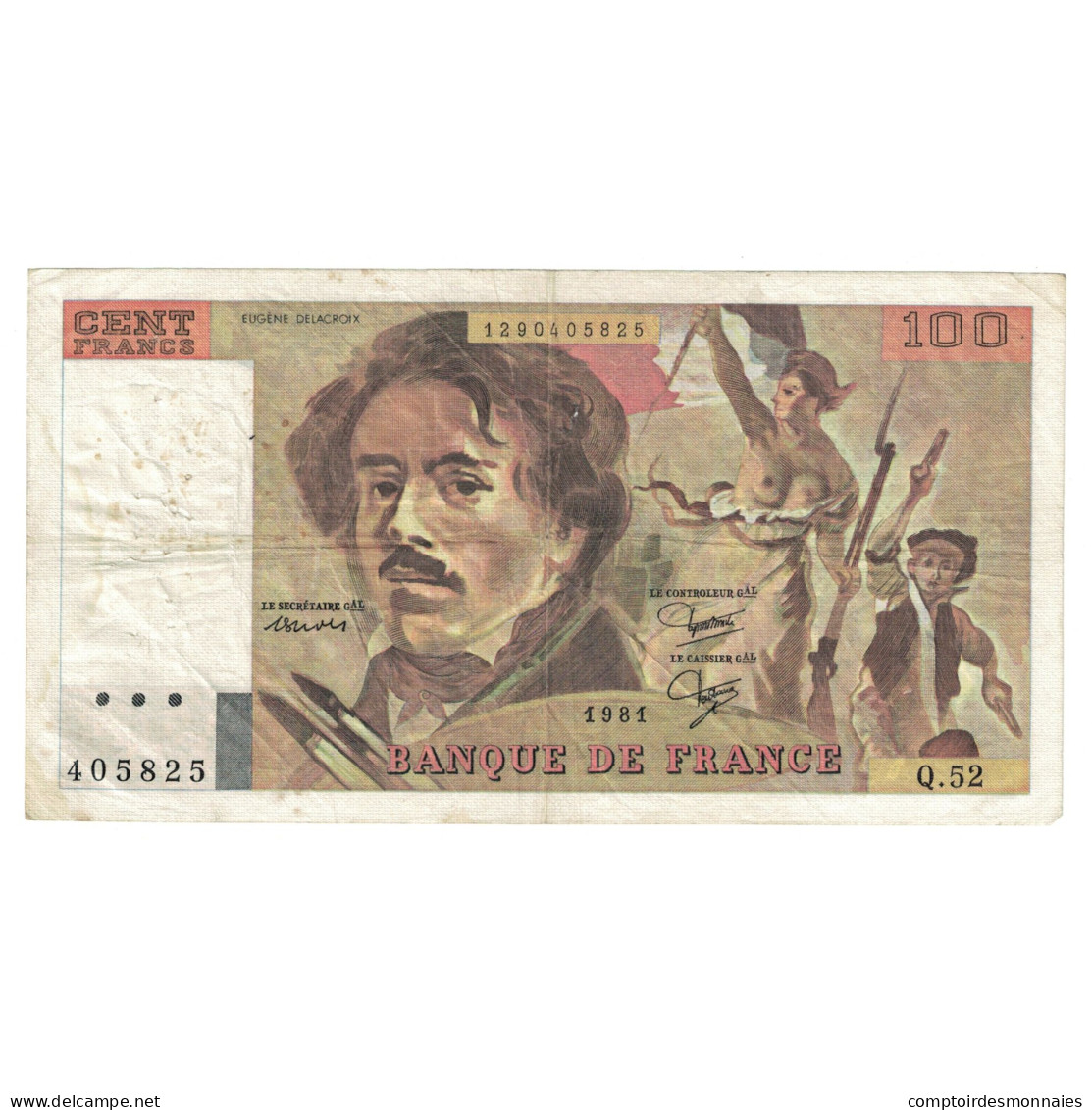 France, 100 Francs, Delacroix, 1981, 1981, TB, Fayette:69.05, KM:154b - 100 F 1978-1995 ''Delacroix''
