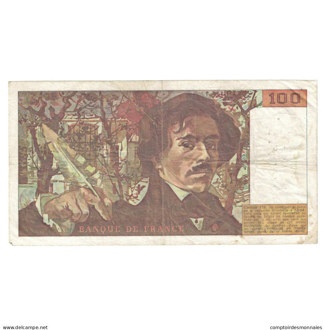 France, 100 Francs, Delacroix, 1981, 1981, TB, Fayette:69.05, KM:154b - 100 F 1978-1995 ''Delacroix''