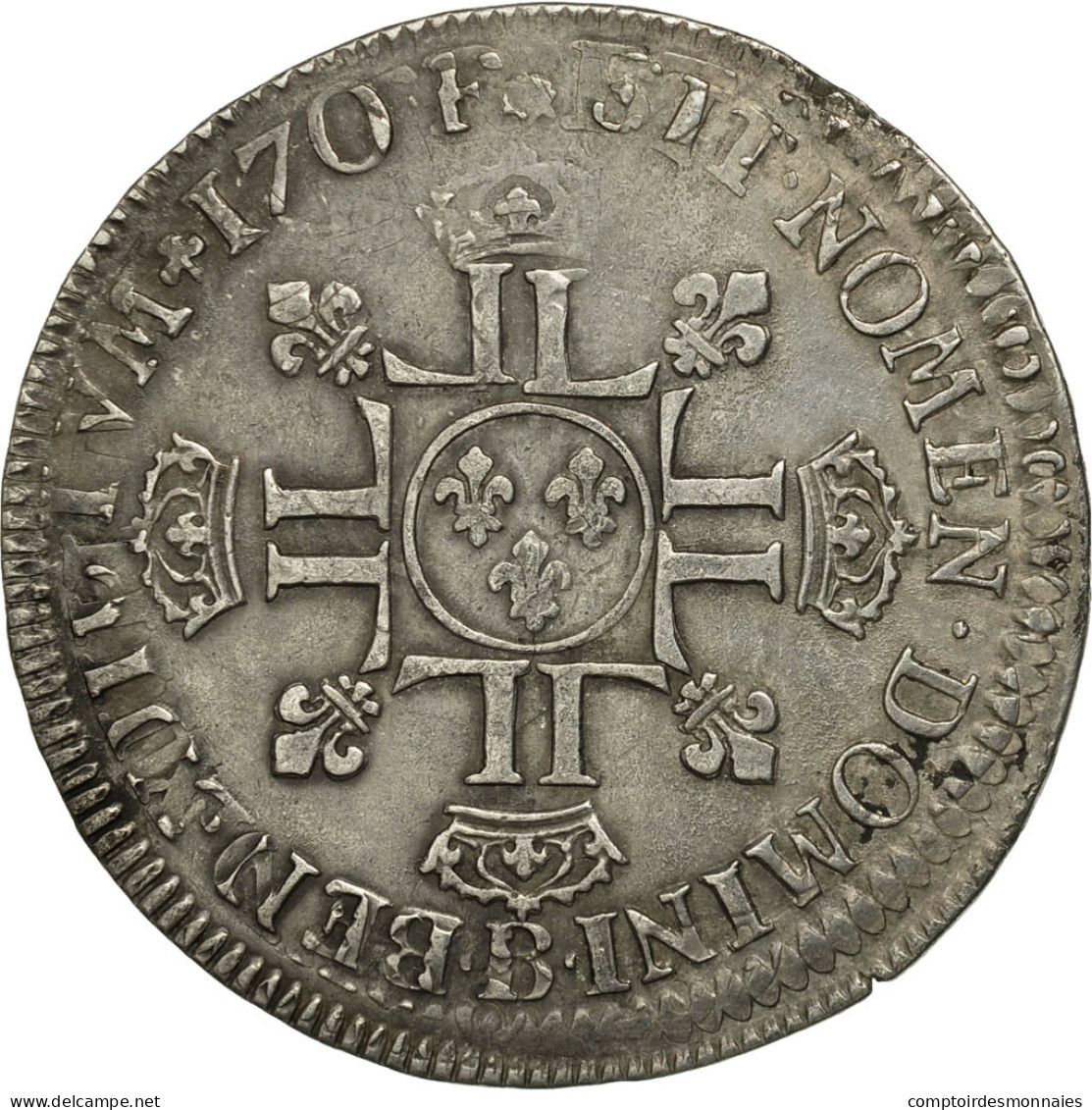 France, Louis XIV, 1/2 écu Aux 8L, 2ème Type, 1704, Rouen, Réformé, Argent, TTB - 1643-1715 Luis XIV El Rey Sol