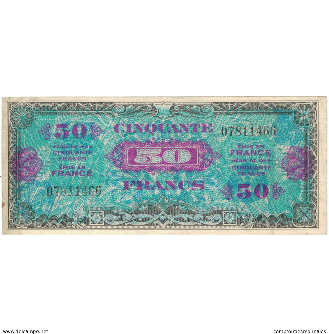 France, 50 Francs, Drapeau/France, 1944, 07811466, TTB+, Fayette:VF19.01 - 1944 Bandiera/Francia