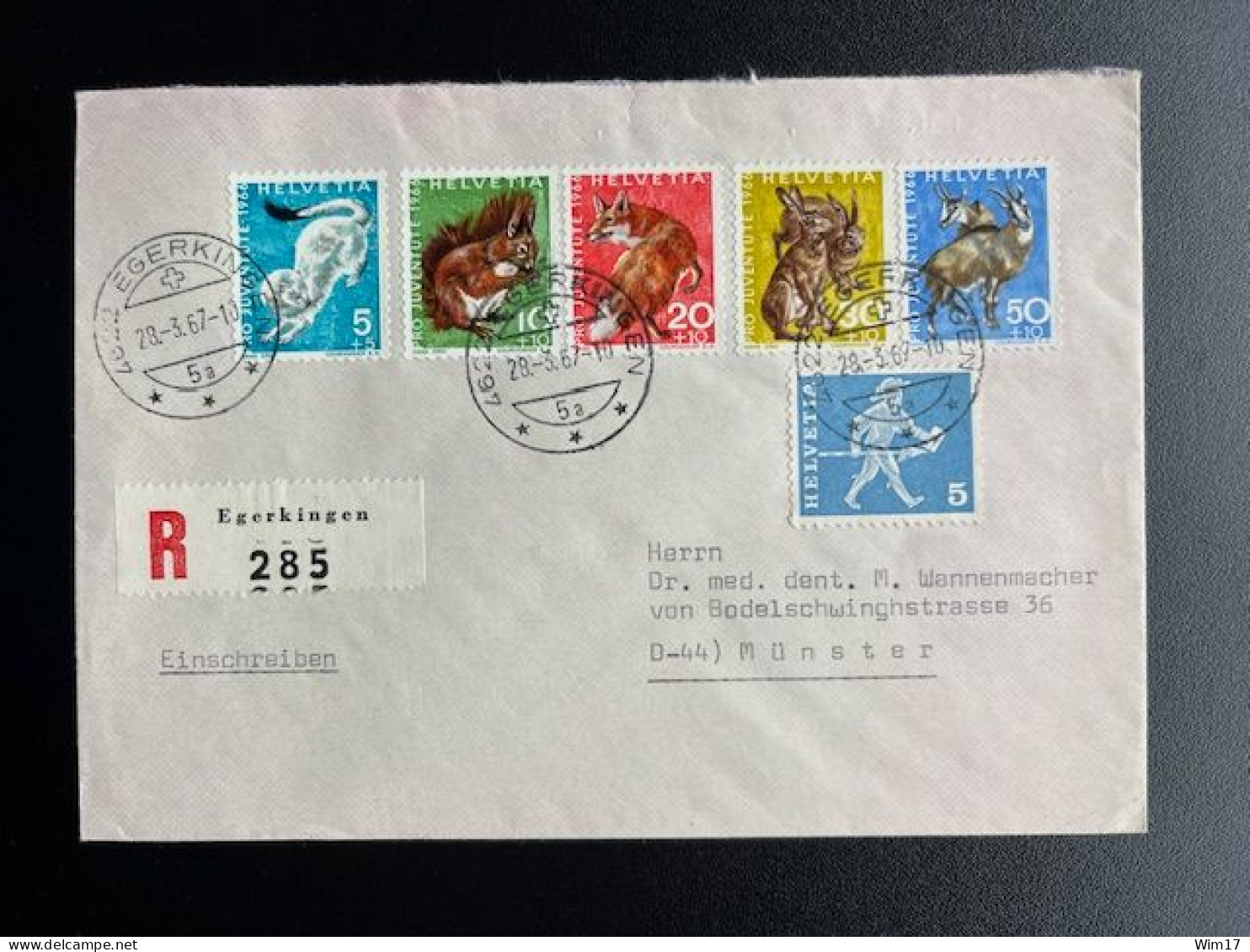 SWITZERLAND 1967 REGISTERED LETTER EGERKINGEN TO MUNSTER 28-03-1967 ZWITSERLAND SUISSE SCHWEIZ EINSCHREIBEN - Unused Stamps