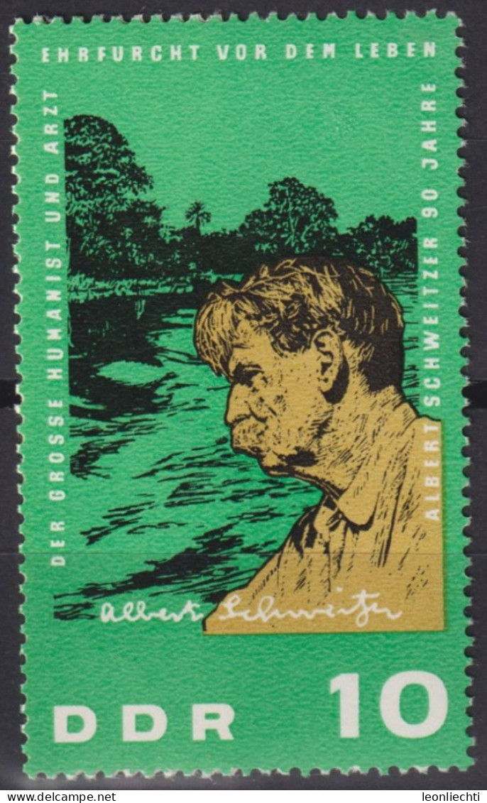 1965 DDR, ** Mi:DD 1084, Yt:DD 783, Dr. Albert Schweizer, Vor Urwaldlandschaft - Albert Schweitzer