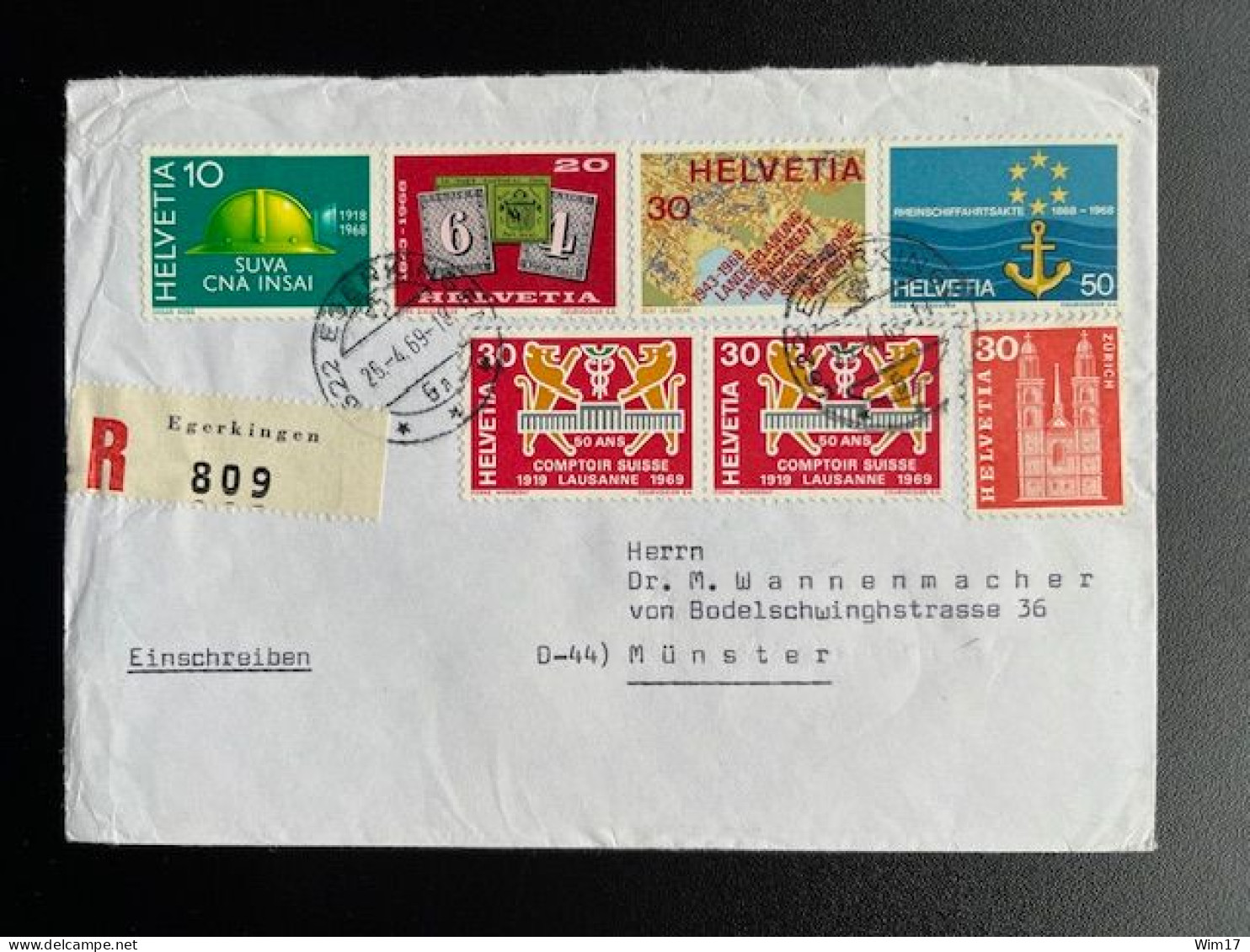 SWITZERLAND 1969 REGISTERED LETTER EGERKINGEN TO MUNSTER 25-04-1969 ZWITSERLAND SUISSE SCHWEIZ EINSCHREIBEN - Unused Stamps