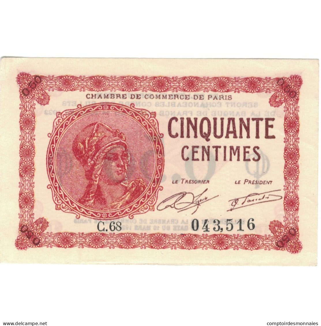 France, Paris, 50 Centimes, 1920, SUP+ - Cámara De Comercio