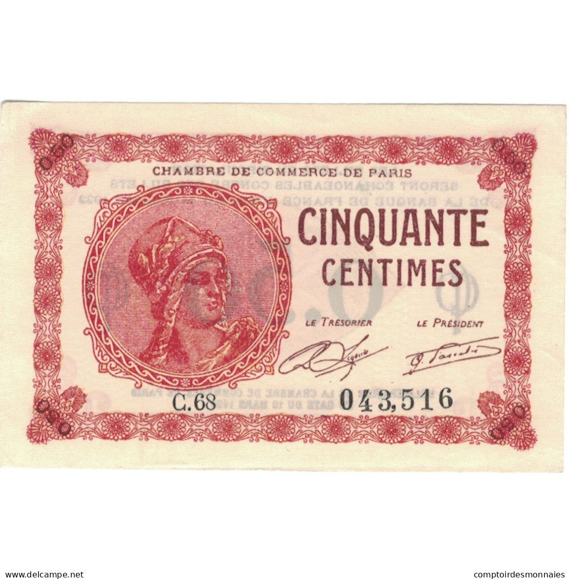 France, Paris, 50 Centimes, 1920, SUP+ - Chambre De Commerce