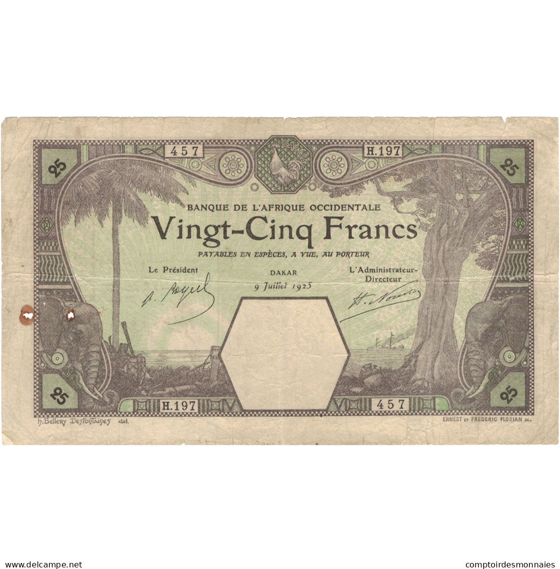 Billet, French West Africa, 25 Francs, 1925, 1925-07-09, KM:7Ba, TTB - West-Afrikaanse Staten