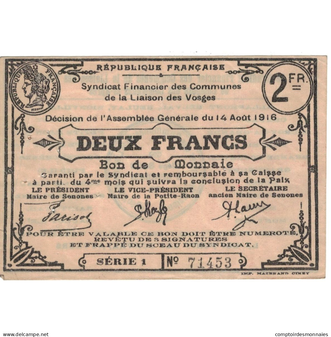 France, Epinal, 2 Francs, 1916, SUP - Cámara De Comercio