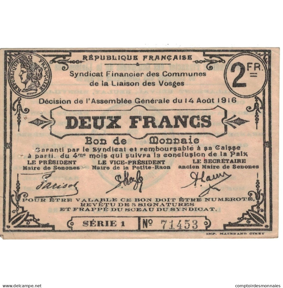 France, Epinal, 2 Francs, 1916, SUP - Chambre De Commerce