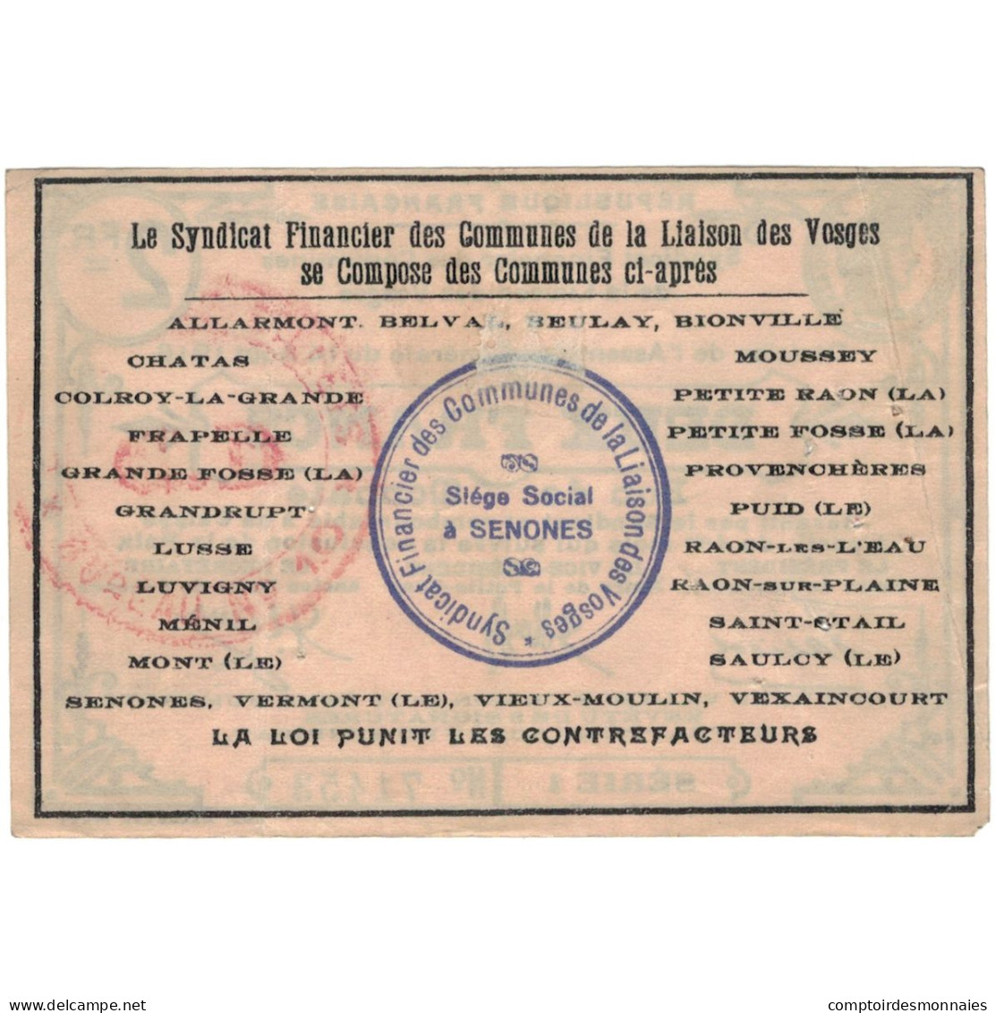 France, Epinal, 2 Francs, 1916, SUP - Chambre De Commerce