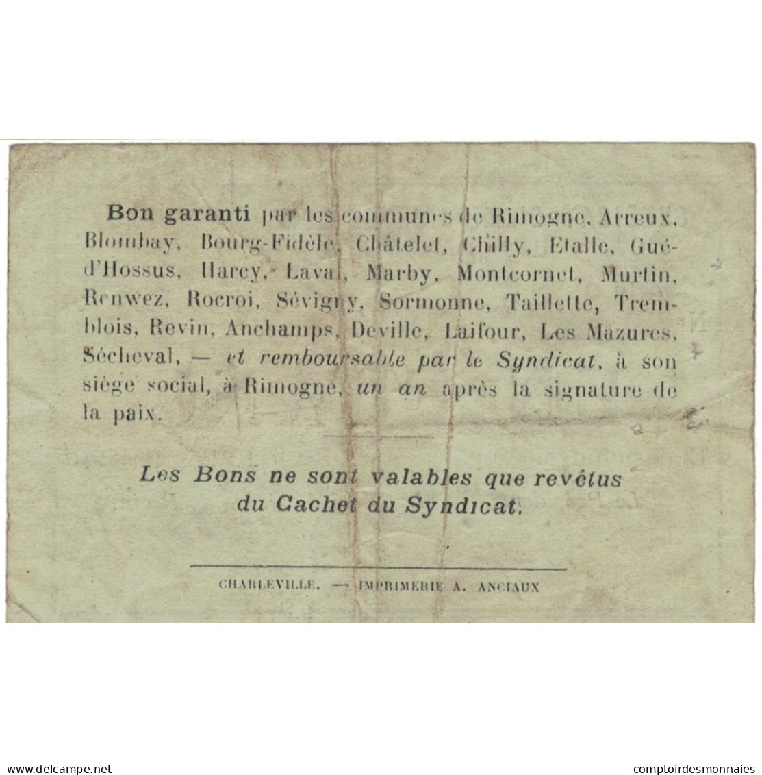 France, Rimogne, 1 Franc, 1916, TB - Bons & Nécessité