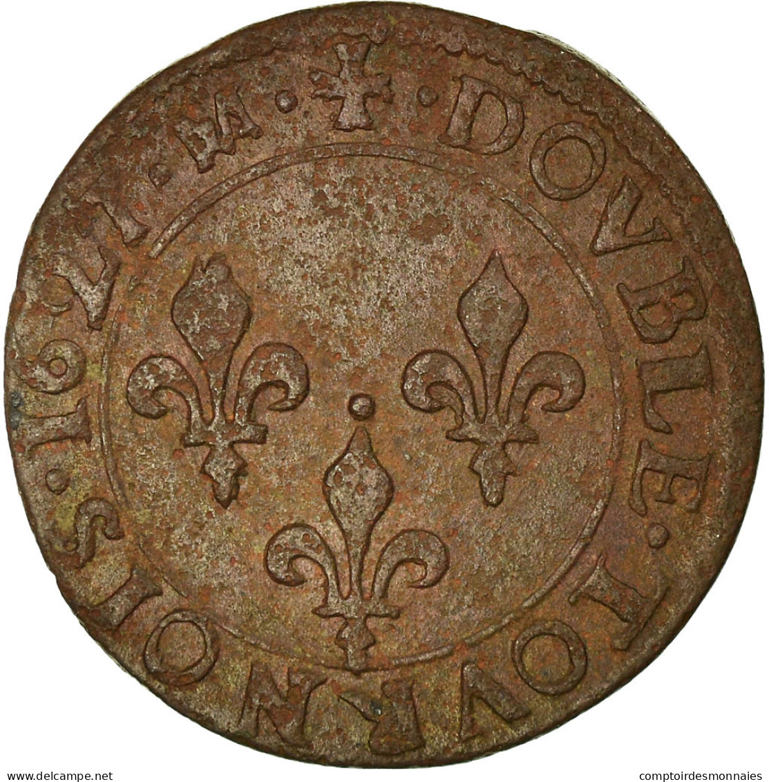 Monnaie, France, Louis XIII, Double Tournois, Buste Juvénile, 1627, Bordeaux - 1610-1643 Luigi XIII Il Giusto