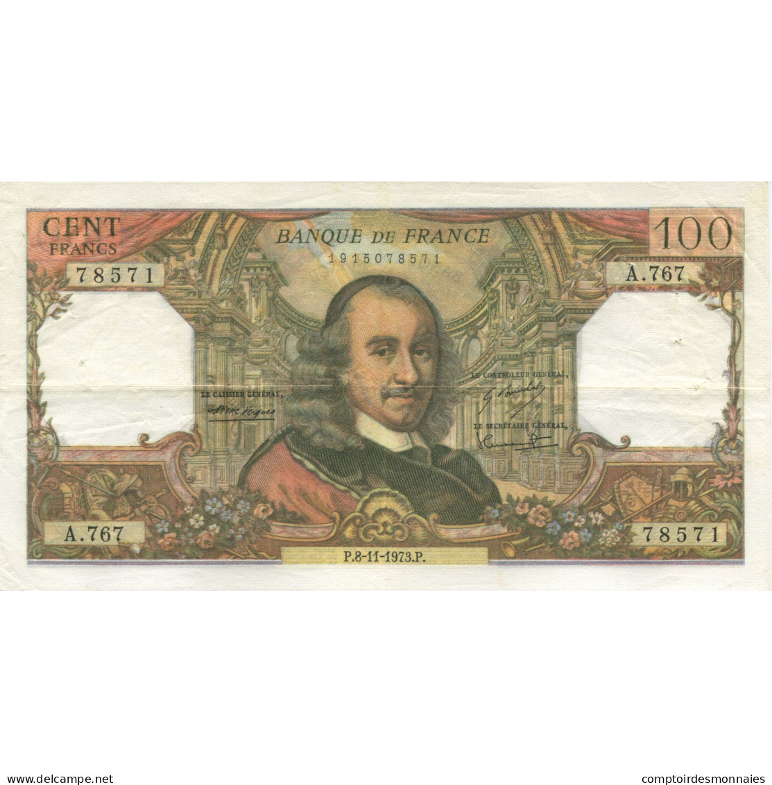 France, 100 Francs, Corneille, 1973, 1973-11-08, TTB+, Fayette:65.44, KM:149d - 100 F 1964-1979 ''Corneille''