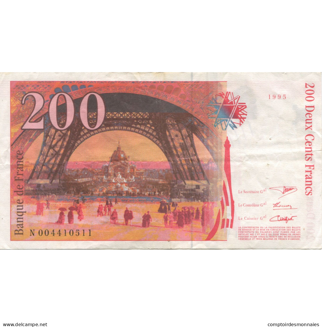 France, 200 Francs, Eiffel, 1995, TTB, Fayette:75.1, KM:159a - 200 F 1995-1999 ''Eiffel''