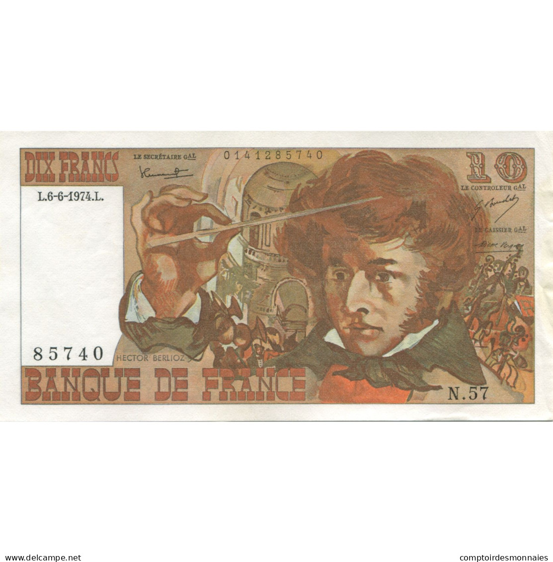 France, 10 Francs, Berlioz, 1974, 1974-06-06, SPL, Fayette:63.5, KM:150a - 10 F 1972-1978 ''Berlioz''