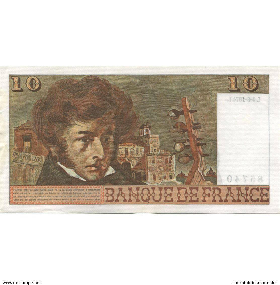 France, 10 Francs, Berlioz, 1974, 1974-06-06, SPL, Fayette:63.5, KM:150a - 10 F 1972-1978 ''Berlioz''