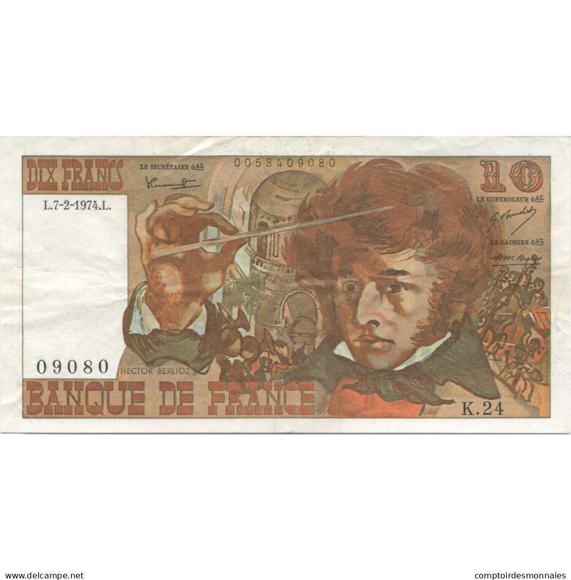 France, 10 Francs, Berlioz, 1974, 1974-02-07, SUP, Fayette:63.7b, KM:150a - 10 F 1972-1978 ''Berlioz''