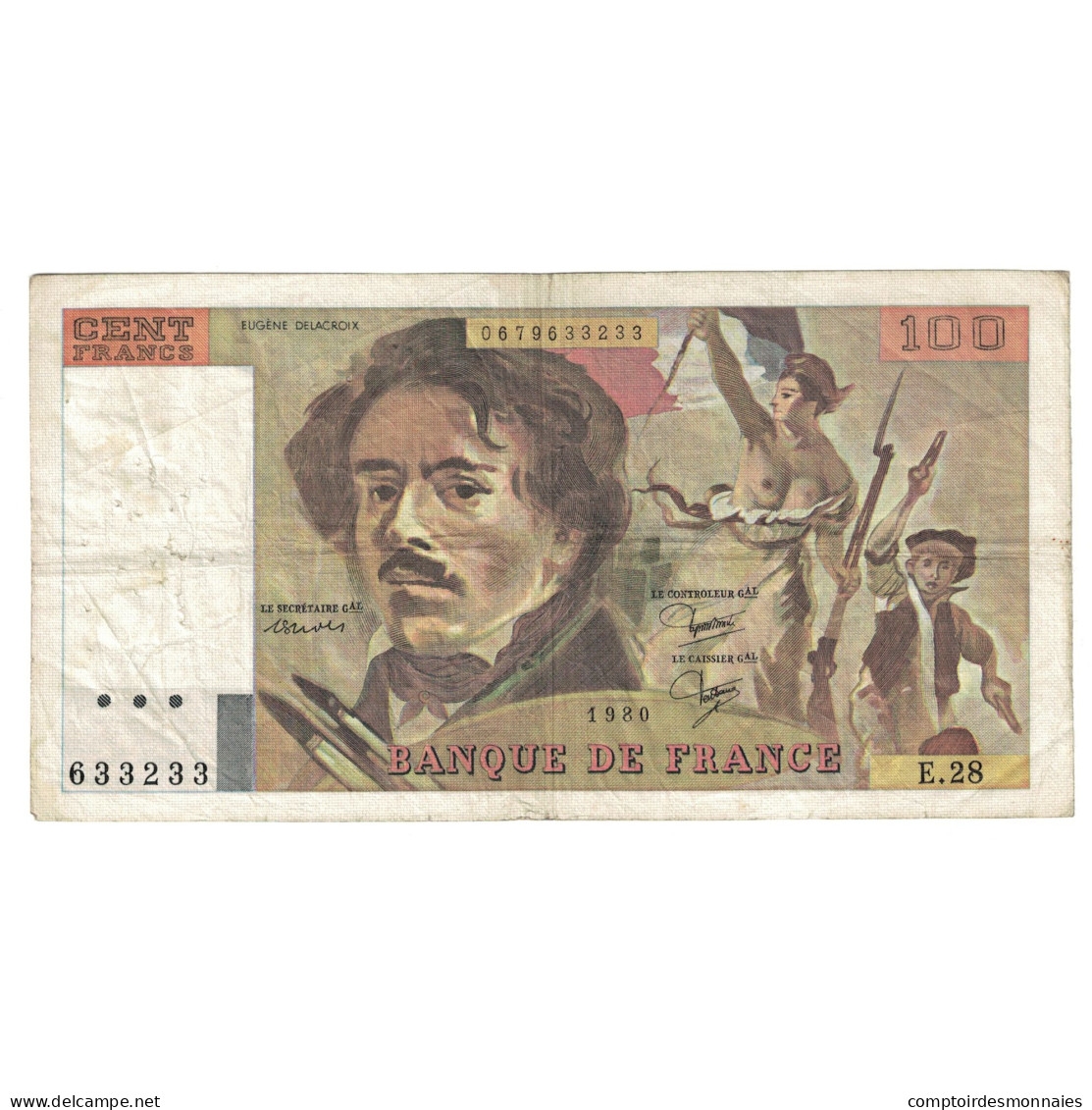 France, 100 Francs, Delacroix, 1980, 1980, TB+, Fayette:69.04a, KM:154b - 100 F 1978-1995 ''Delacroix''
