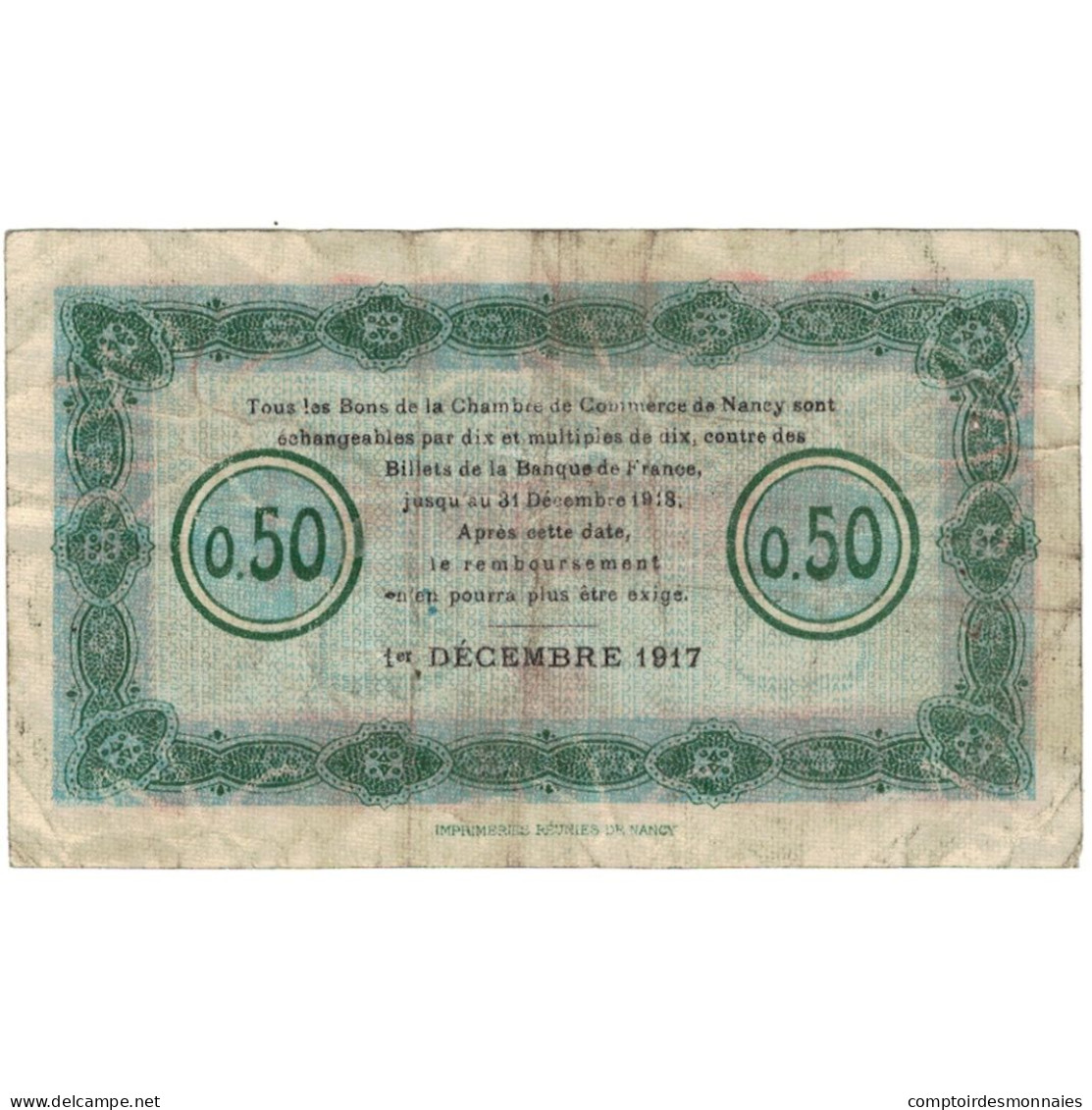 France, Nancy, 50 Centimes, 1916, TB+, Pirot:87-10 - Chamber Of Commerce