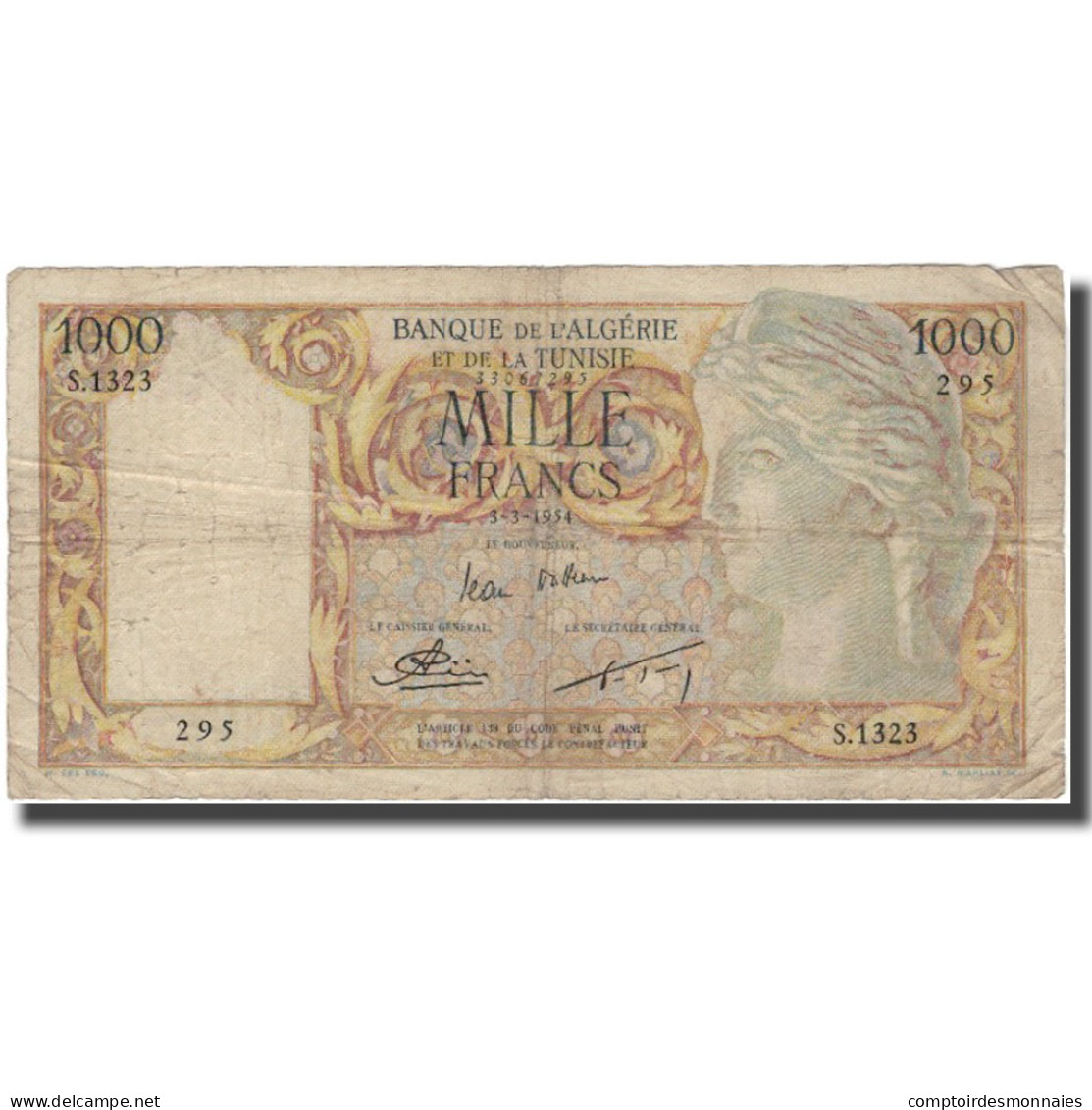 Billet, Algeria, 1000 Francs, 1954, 1954-03-03, KM:107b, TB - Algerien