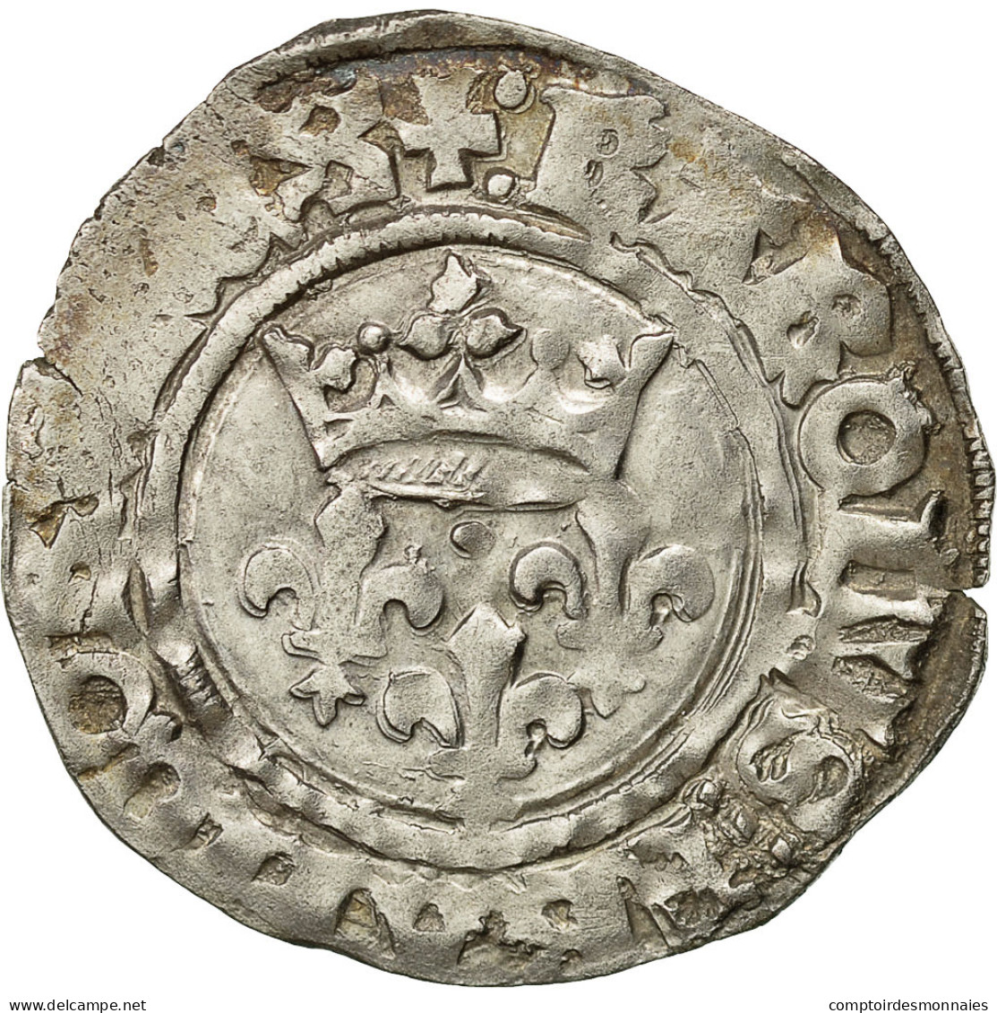 France, Charles VI, Florette, 1417, Tours, Billon, TTB, Duplessy:387A - 1380-1422 Karl VI. Der Vielgeliebte