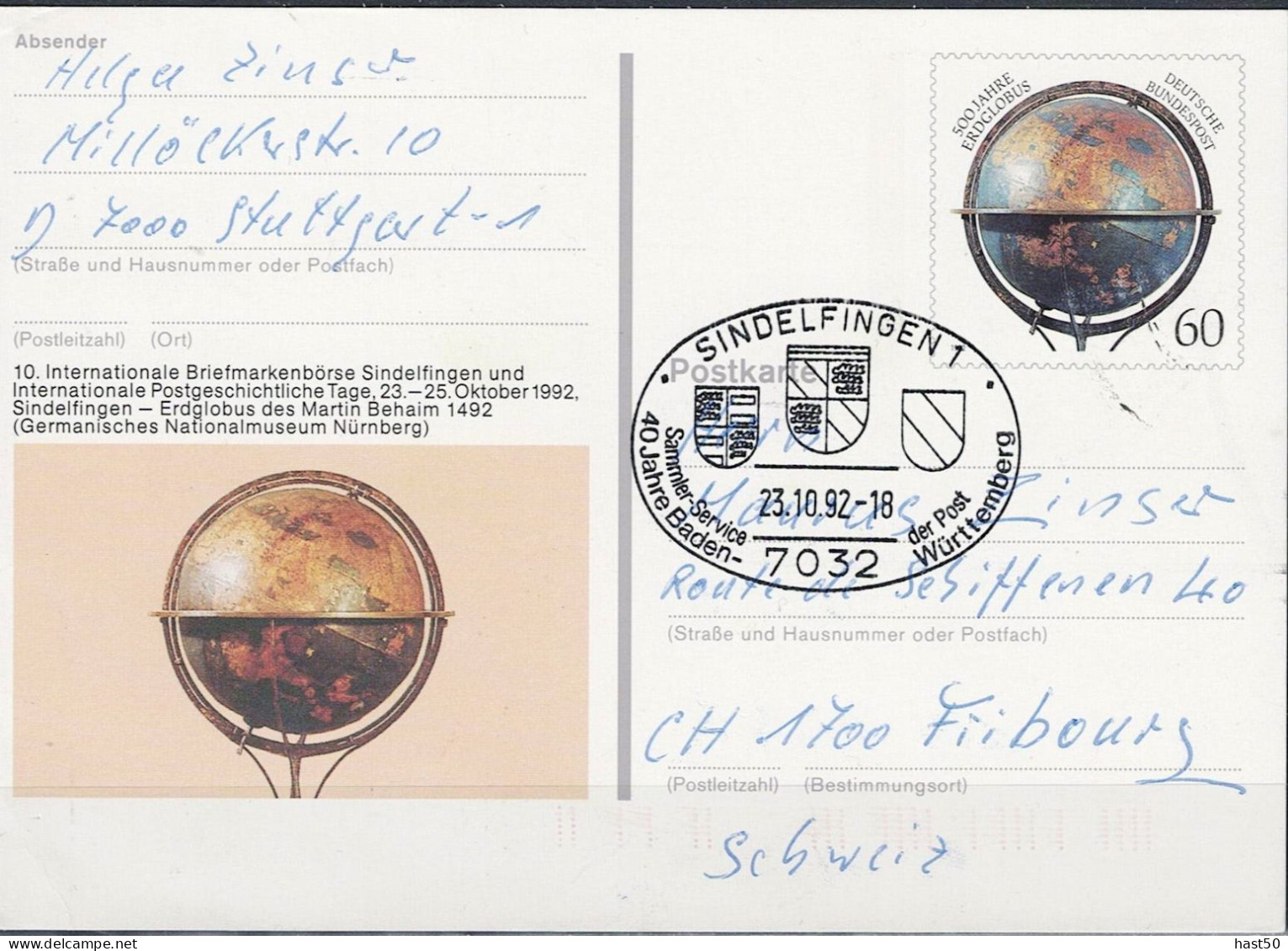 Deutschland Germany Allemagne- Sonderpostkarte 10. IBB Sindelfingen (MiNr: PSo 29) 1992 - Siehe Scan - Cartoline - Usati