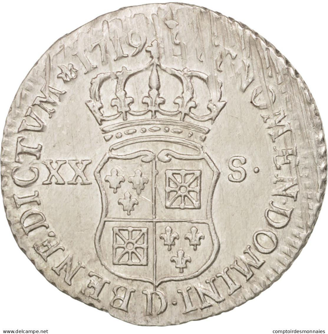 Monnaie, France, Louis XV, 1/6 Écu (XX – S) De France-Navarre, 20 Sols, 1/6 - 1715-1774 Luis XV El Bien Amado